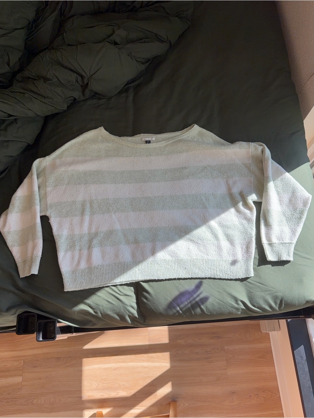 American Eagle Outfitters Mint & White Striped Crewneck Sweater